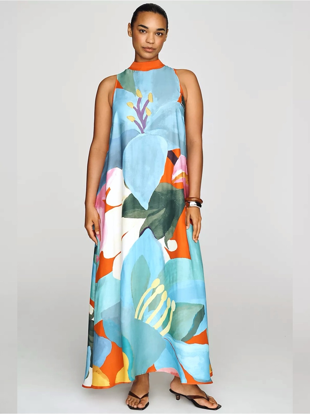 FARM RIO x ANTHROPOLOGIE Halter High Neck Long Floral Maxi Dress SMALL NWT - Picture 5 of 10